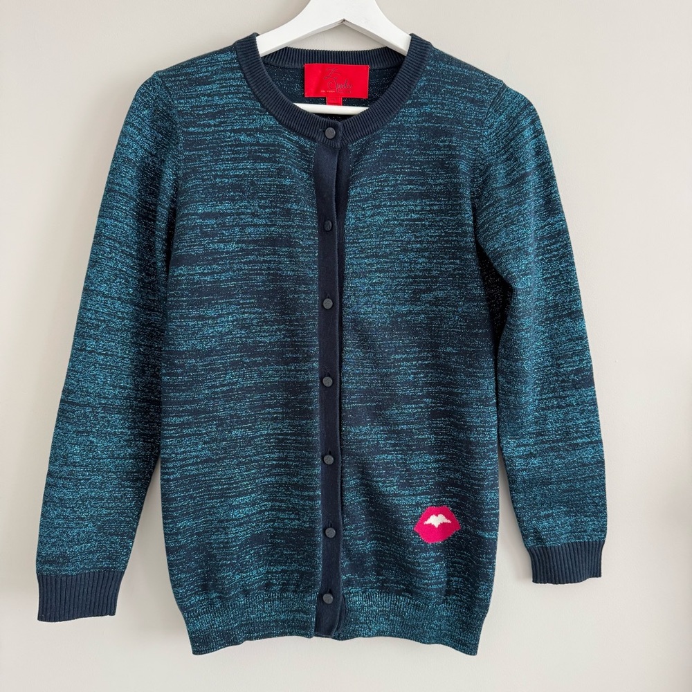 Zac Posen Z Spoke Metallic Cardigan Lip Detail Small
